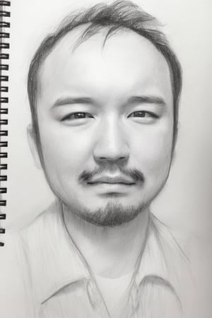 1 boy, looking at the viewer, shirt, black hair, 1 boy, closed mouth, white shirt, male focus, gray background, black eye, lips, facial hair, portrait, beard, realistic, moustache, grayscale, monochrome,advanced details,sketch,drawing,(sketch:1.5)), pencil speed drawing works, greyscale,sketch paint,ClrSkt