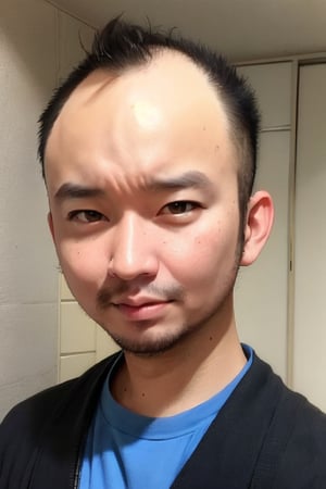 1boy, solo, looking at viewer, simple background, shirt, brown eyes, upper body, lips, portrait, (thin hair), wide forehead, little bald, short hair, rnhg