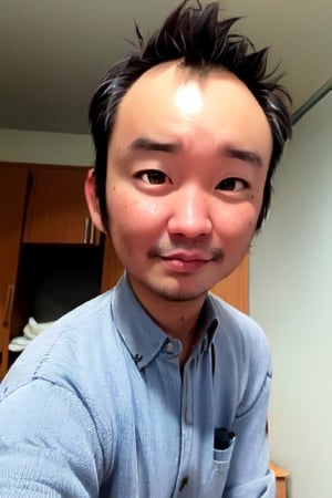 1boy, solo, looking at viewer, simple background, shirt, brown eyes, upper body, lips, portrait, (thin hair), wide forehead, little bald, short hair, rnhg