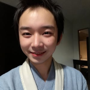 4k,best quality,masterpiece,20yo 1boy,(traditional Japanese costume, alluring smile, head ornaments 

(Beautiful and detailed eyes),
Detailed face, detailed eyes, double eyelids ,thin face, real hands, muscular fit body, semi visible abs, ((short hair locks:1.2)), black hair, black background,


real person, color splash style photo,
