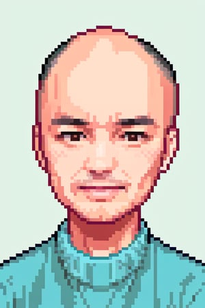 1boy, solo, looking at viewer, simple background, shirt, brown eyes, upper body, lips, portrait, (thin hair), wide forehead, little bald, short hair, rnhg,Pixel art