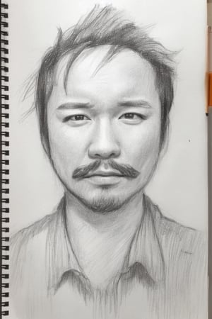 1 boy, looking at the viewer, shirt, black hair, 1 boy, closed mouth, white shirt, male focus, gray background, black eye, lips, facial hair, portrait, beard, realistic, moustache, grayscale, monochrome,advanced details,sketch,drawing,(sketch:1.5)), pencil speed drawing works, greyscale,sketch paint,ClrSkt