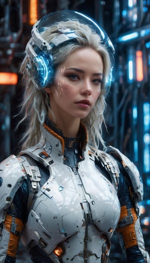 1girl, woman in high-tech space suit, through transparent visor,A look of relief,
beautiful face visible through transparent visor, white gloves, intricate blue mechanical vial,((holding jar containing lightning)), elaborate spaceship background,photo_b00ster,sad. 1 girl, huge breasts, huge body, messy white hair, realistic, perfect murge, 
,Mecha body,Young beauty spirit .Best Quality, photorealistic, ultra-detailed, finely detailed, high resolution, perfect dynamic composition, sharp-focus,b3rli,dongtan dress,mature female,naked bandage