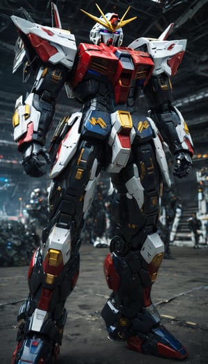 Best quality, original photos,
(Red, white and black Gundam and Boy: 1.2), strong body
The male officer standing at the front,
Behind it stands a red, blue and yellow heavy armored combat robot.
Huge, cybertoid, watch cam, full body, bold lines, very detailed,
(real: 1.4), (internal illumination: 1.4) (fractal: 0.1),
white, sharp focus, masterpiece, high quality,
Shallow depth of field detailed background,
The background is a blurry science fiction scene,
convey depth and complexity