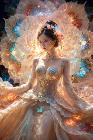 (Masterpiece, Top Quality, Best Quality, Official Art, Beauty and Aesthetic: 1.2), (1girl), Extremely Detailed, (Abstract, Fractal Art: 1.3), Supreme Detailed, Detailed Eyes, Colorful Light Particles, Hanfu, Colorful jewelry, sexy, (nsfw),