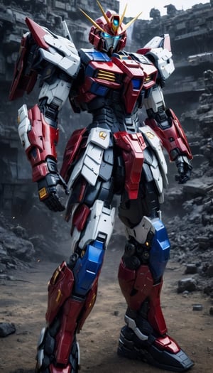 Best quality, original photos,
(Red, white and black Gundam and men: 1.2), strong body
The male officer standing at the front,
Behind it stands a red, blue and yellow heavy armored combat robot.
Huge, cybertoid, watch cam, full body, bold lines, very detailed,
(real: 1.4), (internal illumination: 1.4) (fractal: 0.1),
white, sharp focus, masterpiece, high quality,
Shallow depth of field detailed background,
The background is a blurry science fiction scene,
convey depth and complexity