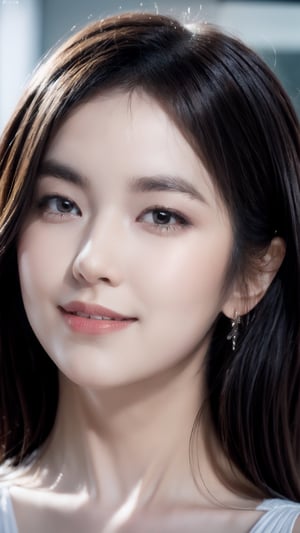 1Best quality, raw photo, photorealism, lifelike rendering, (upper body portrait:1.2), photo of beautiful korean woman, mid-twenty, kpop idol, stunning, medium dark brown hair, double eyelids, smile face, dark brown eyes, natural saggy large breasts, pale skin, daily outfit, chiffon dress, sharp focus, faint smile, gazing at viewer, from below, (full body focus), detailed eyes and facial, detailed real skin texture, detailed fabric rendering, natural soft daylight, ray tracing,korean girl, JeeSoo ,Ava,more detail 