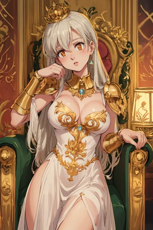 (best quality, 4k, 8k, highres, masterpiece:1.5), ultra-detailed,anime A knight in golden armor without a helmet, with his sword on his back tenderly kissing the hand of a princess in a white dress and a gold crown with diamonds standing in a luxurious throne room, ornate decoration and majestic atmosphere.,Pixel art,Pixel world