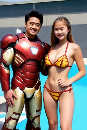 2 jovencitos de 16 años hermoso, de rasgos finos, usando un micro bikinis de la armadura de iron Man detailmaster2