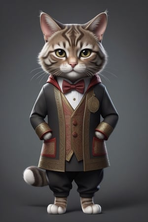 Visualize a real whisker cat wearing clothes inspired by Alan Walker, with a touch of Indonesian elements. Explain in detail how the whisker cat exudes the essence of Alan Walker's signature style while incorporating traditional Indonesian cultural motifs into his costume. Let Bing AI create a charming illustration that captures the true essence of a whisker cat in Alan Walker's iconic outfit with an Indonesian twist.