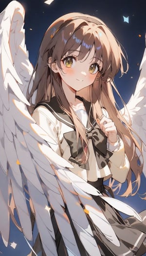 1girl,
ciloranko,
ayaka, school uniform, angel wings, angelayaka, schoolayaka,solo, (close-up:1.2),cowboy shot,smile,looking at viewer,random background,
masterpiece, newest,best quality, very aesthetic, absurdres, safe