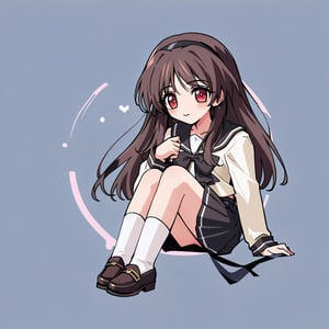 1girl,
yumenouchi chiharu, 
Rabbit Hole,
ayaka, school uniform, schoolayaka,solo, white socks,lofers,black hairband,smile,looking at viewer,chibi,full_body, 
masterpiece, newest,best quality, very aesthetic, absurdres, safe, 