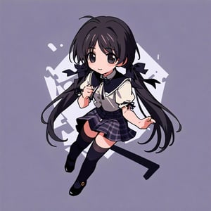 1girl,
yumenouchi chiharu, 
Rabbit Hole,
hotaru, short sleeves hamasaki uniform, shorthotaru,solo, smile,looking at viewer,chibi,full_body, no nose,thighhighs,lofers,
masterpiece, newest,best quality, very aesthetic, absurdres, safe, 