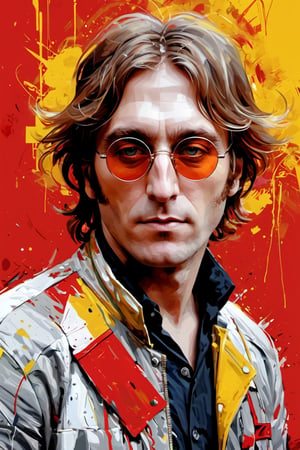 Please generate, abstract beauty Fantomas of "John lennon", approaching perfection, dynamic, red white and yellow colors, highly detailed, digital painting, artstation, concept art, sharp focus, illustration, art by Carne Griffiths and Vadim Kashin