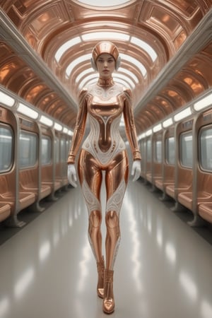 (((iconic,futuristic-sci-fi but extremely a beautiful women, copper and white cystal tranparent)))
(((intricate details, masterpiece, best quality)))
(((Wide angle, full body shot, profile view)))
(((dynamic pose, looking at viewer))) , future city subway station outside scene,
by Diane Arbus