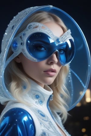 (((iconic,futuristic-sci-fi but extremely a beautiful women, Blue and white cystal tranparent))), Futeristic sun glass and hood
(((intricate details, masterpiece, best quality)))
(((Wide angle, ((full body shot)), profile view)))
(((dynamic supermodel pose, looking at viewer))) , Night city outdoor neon light, Dark scene background,
by Diane Arbus