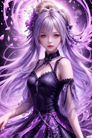 masterpiece, extremely high equality, extremely detailed CG unity 8k wallpaper, afantasy theme, detailed face, a 17-years-old breathtakingly glamorous girl, female death, soul ripper, blonde hair, gothic lolita attire, ethereal breathtakingly beautiful face, style - whirlpool magic, explosion magic, candy explosion magic, real_booster, LegendDarkFantasy, concept art, color vivid