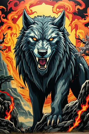 a mural of Fenrir in the Ragnarok with the renaissance art style