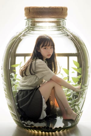 Best quality, masterpiece, ultra high res, (photorealistic:1.4),(zentangle:1.2),classical,Tyndall Effect,light background,vibrant color,1girl, ((SITTING inside A giant glass sweety jar)), (anyachalotra:0.8), full body, looking at viewer, ruffled blouse, high-waisted shorts, espadrille wedges, sitting,in the dark, deep shadow, low key, glass bottle, grey background,Haka,hk_girl,Detailedface,realhands,BROOM_STRADDLE_RIDING,phgls,JAR,pastelbg,perfect,1 girl,hand