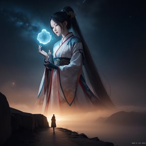 Peki, Chinese style, high detail, high resolution, masterpiece, best quality, HD, 8K, 16K,masterpiece, best quality,  magnificent, celestial, ethereal, painterly, epic, majestic, magical, fantasy art, cover art, dreamy, elegant, cinematic, background illuminated, rich deep colors, ambient dramatic atmosphere, creative, perfect, beautiful composition, intricate, detailed, 1girl, hanfu,XUER Silk Road glowing dress