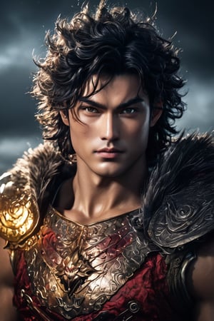 hyperrealistic, a masterpiece live-action movie poster. A breathtakingly realistic image of Gattsu from Berserk rests his hands on his large rune sword, evil grin, spark in the eye, a storm in the horizon, backlight, hybrid Super Saiyan form, radiating an otherworldly aura. Showcase his chiseled physique, wild hair, and slight evil smile. Utilize advanced techniques to capture subtle lighting, texture, and divine attire details. Exude an atmosphere of awe-inspiring wonder, as if he is about to unleash powerful divine energy. Bring this extraordinary visual to life with 3D rendering and meticulous attention to detail. Set in a whimsical, imaginative, and lively environment, showcase his powerful unexpected tricky move.