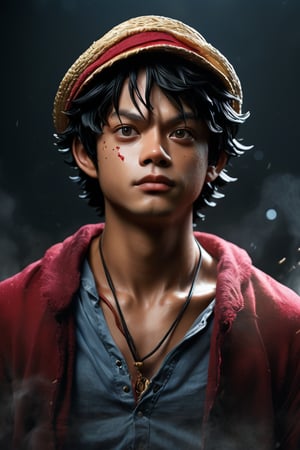 hyperrealistic, a masterpiece live-action movie poster. A breathtakingly realistic image of Monkey d. Luffy in his God Nika form, radiating an otherworldly aura. Showcase his chiseled physique, wild curly hair, and beaming smile. Utilize advanced techniques to capture subtle lighting, texture, and divine attire details. Exude an atmosphere of awe-inspiring wonder, as if Luffy is about to unleash divine energy. Bring this extraordinary visual to life with 3D rendering and meticulous attention to detail.