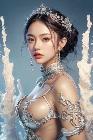 ((masterpiece)), ((best quality)), (((photo Realistic))), (portrait photo), (8k, RAW photo, best quality, masterpiece:1.2), (realistic, photo-realistic:1.3). A cheerful beautiful girl, dancing, drkms, (full body:1.1), on Thin Ice, drkms, water-bender, charybdis, dark,abstract, sharp focus, intricate detail, kris kuksi,natural beauty 