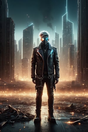 A captivating, high-quality photo of a bizarre graffiti punk scene set in a dystopian world. The focal point is a powerful, dark figure rising from the ashes, surrounded by a cloud of smoke. The figure is adorned with chains and cybernetic enhancements, and their eyes glow ominously. The background is a gritty, graffiti-laden cityscape, with towering skyscrapers and a hazy, neon skyline. The foreground features a chaotic mess of rubble and debris, highlighting the destructive power of the scene. The overall atmosphere is dark, intense, and cinematic, reflecting the dark fantasy elements and the transformation of laws into dust., graffiti, cinematic, dark fantasy