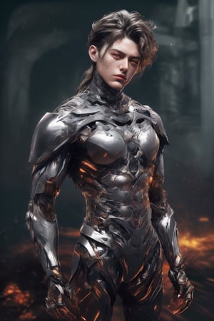 innovation, future, rusty armor, realism, an anti-hero in beautiful Alex Ross's hyper-realistic style. A young boy version. Every muscle fiber, piece of red, silver and dark metalic black gleaming armor, and surrounding environmental element is meticulously rendered. Despite the chaos, the anti-hero exudes a calm and focused demeanor, ready to further disrupt order. The precise artwork and overwhelming attention to detail create a visually stunning, immersive scene that invites viewers to explore every inch of the image. Super clean style.
,TR mecha style,治疗,mecha,1,Realistic