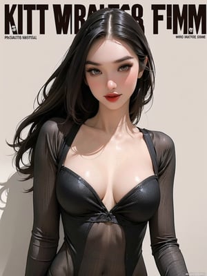 ((masterpiece)), ((best quality)), (((photo Realistic))), (portrait photo), (8k, RAW photo, best quality, masterpiece:1.2), (realistic, photo-realistic:1.3). movie still, magazine cover. A striking 8k portrait of a gorgeous alluring woman in a sexy mesh bodysuit, showcasing her toned body and long dark hair. She has dark, intense eyes and a goddess's face. The woman wields a long gleaming katana at dynamic jumping action pose and is adorned in intricate, maximalist transparent attire. The background is a blend of dark and light tones, with a nod to anime-inspired elements. This stunning artwork is trending on ArtStation and is a masterpiece by the talented artist,