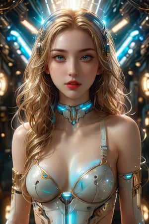 [three-quarter dynamic position::12], (Dylan Kowalski:1.25), [gorgeous face, (long loose spreading golden hair:1.1), (amazing pale fair skin:1.2), pastel lighting, mysterious smile, bright and piercing eyes:9], cybernized strong girl with cyberpunk prosthetics in single underpants, long hair, Spaceship inside, futuristic style, Sci-fi, hyper detailed, laser in center, laser from the sky, energy clots, photorealism, hyper realism, acceleration, light flash, speed, painting, 8K, HD, super resolution , Cinematic, Long Exposure, 8K, HD, Super-Resolution, 