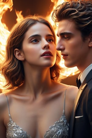  ((masterpiece)), ((best quality)), (((photo Realistic))), Live-action Version Movie Poster with text: "Fifty Shades of Grey" sexy movie scene, "Emma Watson" and "Timothée Chalamet" as the loving couple characters with ethereal divine flames, diamonds inside the fire of ring, bare senxual fantasy, artistic expression, mysterious, hyber detailed background, passion atmosphere, captured with a DSLR camera and a wide-angle lens, masterful anatomy application, octane rendering, ultra realism, fine art, avant-garde art, delicate macro photography, intricate detailed fine surface, mysterious, perfect composition, highly detailed, fashionist, cinematic composition, sharp focus, ultra detailed, ultra hd, realistic, vivid colors, highly detailed, perfect composition, beautiful detailed artistic photography, photorealistic concept art, soft natural volumetric cinematic perfect light, by AdonisKobi, 8k, octane render, natural lighting, hyperrealistic, masterpiece artwork