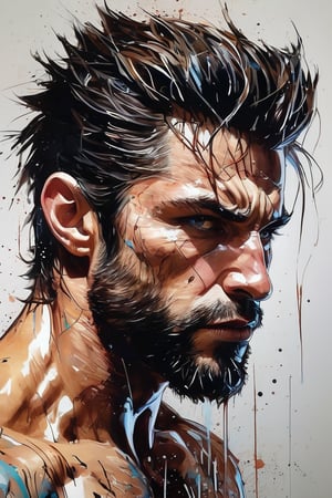 Hyper-realistic movie still of Logan, known as young Wolverine, a brand new version superhero hybrid of venom, designed with Dan Hipp's trademark blending of photo-realism and fantastical textures. Smadhing the glass in the very front of the viewers. Broken Glass effect. Wolverine's grizzled face and muscular physique displayed with forensic detail, minor scars and bruises lending gritty verisimilitude. His adamantium claws extended in a combative stance, razor-sharp steel glinting under neon signs of a gritty alleyway. Subtle luminescent threads pulse through muscles and between armor plating like circuitry, smooth, sharp focus, art by Carne Griffiths and Wadim Kashin, unique design suit, award winning photography, masterpiece movie poster.