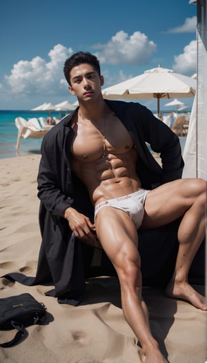 NSFW, professional photography studio, full body photograph, a gorgeous young man, attractive, prince handsome, elegant fit, slightly muscular dude, hunky boy, naked, friendly lying on the beach, casual pose, seductive nude, delightful, intricate, gorgeous male, blonde american, a woman sit behind far away, blue sky, annie leibovitz, nikon, award winning, breathtaking, outstanding, photoshopped, dramatic lighting, 8 k, hi res, shirtless, goatee, indian american, award winning, groundbreaking, outstanding, lens-culture portrait awards, photoshopped, dramatic lighting, medium shot, sharp focus  