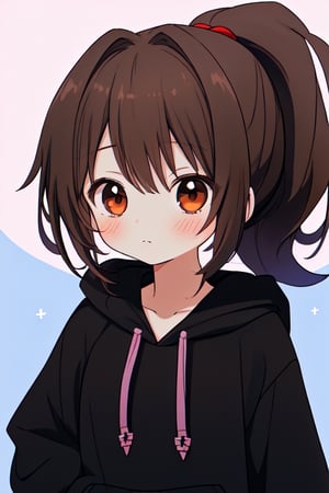 anime, dark late night, 1girl, facing towards at the skies alone, absurdres, a cute and adorable female child, 14 years old, black brown ponytail hair, small hoodie, upper body shot, best quality
