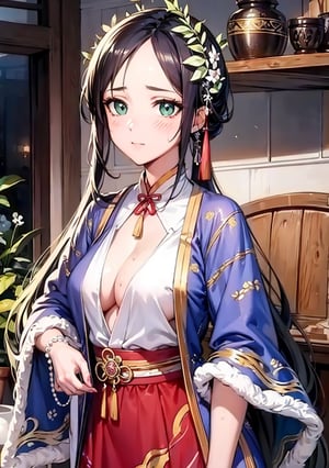 NSFW,black hair,hand touching chest.cleavage squeeze.cleavage.wooden house interior.One of the three girls is wearing revealing clothing.side ponytail,large breasts,hanfu,chinese clothes,upper body drawing,looking at viewer, adorned in stunning ancient traditional Hanfu attire, with intricate patterns and ornate details. Their long hair flows like silk, with one sister sporting a mesmerizing multicolored hime cut. they have natural big breasts. Off the shoulders, low cut,showcasing lush skin. sweat glistening on their faces. shy,blush. A pearl necklace adorns their necks, drawing attention to their radiant green eyes. Masterpiece-quality 8K visuals capture every detail, including the soft pink hue of their cheeks and the luscious texture of their hair. Mesmerizing eyes convey mystery and seduction. Elegant and charming, with a slender figure and full of mystery. Among the three sisters, one looks more mature, sexy, and attractive, one looks younger, and the other looks sick.Among the three sisters, one is wearing red clothes, one is wearing white clothes, and the other is wearing black clothes.realhands,myhanfu,white hanfu,embroidered flower patterns,floral print,anime,girl,sexy,Aino_Minako, score_9_up,score_9,Anime