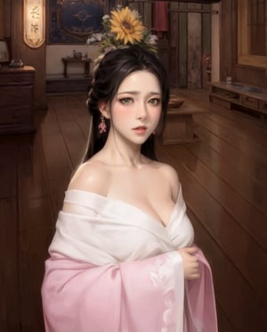 ((pink color hanfu)),(low cut),(cleavage),(NSFW),black hair,hand touching chest.cleavage squeeze.cleavage.wooden house interior.One of the three girls is wearing revealing clothing.side ponytail,large breasts,hanfu,chinese clothes,upper body drawing,looking at viewer, adorned in stunning ancient traditional Hanfu attire, with intricate patterns and ornate details. Their long hair flows like silk, with one sister sporting a mesmerizing multicolored hime cut. they have natural big breasts. Off the shoulders, low cut,showcasing lush skin. sweat glistening on their faces. shy,blush. A pearl necklace adorns their necks, drawing attention to their radiant green eyes. Masterpiece-quality 8K visuals capture every detail, including the soft pink hue of their cheeks and the luscious texture of their hair. Mesmerizing eyes convey mystery and seduction. Elegant and charming, with a slender figure and full of mystery. Among the three sisters, one looks more mature, sexy, and attractive, one looks younger, and the other looks sick.Among the three sisters, one is wearing red clothes, one is wearing white clothes, and the other is wearing black clothes.realhands,myhanfu,white hanfu,embroidered flower patterns,floral print,anime,girl,sexy,Aino_Minako, score_9_up,score_9,Anime