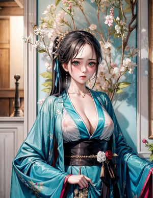 (low cut),(cleavage),(NSFW),black hair,hand touching chest.cleavage squeeze.cleavage.wooden house interior.One of the three girls is wearing revealing clothing.side ponytail,large breasts,hanfu,chinese clothes,upper body drawing,looking at viewer, adorned in stunning ancient traditional Hanfu attire, with intricate patterns and ornate details. Their long hair flows like silk, with one sister sporting a mesmerizing multicolored hime cut. they have natural big breasts. Off the shoulders, low cut,showcasing lush skin. sweat glistening on their faces. shy,blush. A pearl necklace adorns their necks, drawing attention to their radiant green eyes. Masterpiece-quality 8K visuals capture every detail, including the soft pink hue of their cheeks and the luscious texture of their hair. Mesmerizing eyes convey mystery and seduction. Elegant and charming, with a slender figure and full of mystery. Among the three sisters, one looks more mature, sexy, and attractive, one looks younger, and the other looks sick.Among the three sisters, one is wearing red clothes, one is wearing white clothes, and the other is wearing black clothes.realhands,myhanfu,white hanfu,embroidered flower patterns,floral print,anime,girl,sexy,Aino_Minako, score_9_up,score_9,Anime