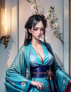 (low cut),(cleavage),(NSFW),black hair,hand touching chest.cleavage squeeze.cleavage.wooden house interior.One of the three girls is wearing revealing clothing.side ponytail,large breasts,hanfu,chinese clothes,upper body drawing,looking at viewer, adorned in stunning ancient traditional Hanfu attire, with intricate patterns and ornate details. Their long hair flows like silk, with one sister sporting a mesmerizing multicolored hime cut. they have natural big breasts. Off the shoulders, low cut,showcasing lush skin. sweat glistening on their faces. shy,blush. A pearl necklace adorns their necks, drawing attention to their radiant green eyes. Masterpiece-quality 8K visuals capture every detail, including the soft pink hue of their cheeks and the luscious texture of their hair. Mesmerizing eyes convey mystery and seduction. Elegant and charming, with a slender figure and full of mystery. Among the three sisters, one looks more mature, sexy, and attractive, one looks younger, and the other looks sick.Among the three sisters, one is wearing red clothes, one is wearing white clothes, and the other is wearing black clothes.realhands,myhanfu,white hanfu,embroidered flower patterns,floral print,anime,girl,sexy,Aino_Minako, score_9_up,score_9,Anime