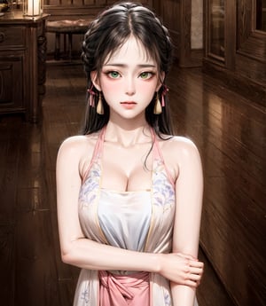 ((pink color hanfu)),(low cut),(cleavage),(NSFW),black hair,hand touching chest.cleavage squeeze.cleavage.wooden house interior.One of the three girls is wearing revealing clothing.side ponytail,large breasts,hanfu,chinese clothes,upper body drawing,looking at viewer, adorned in stunning ancient traditional Hanfu attire, with intricate patterns and ornate details. Their long hair flows like silk, with one sister sporting a mesmerizing multicolored hime cut. they have natural big breasts. Off the shoulders, low cut,showcasing lush skin. sweat glistening on their faces. shy,blush. A pearl necklace adorns their necks, drawing attention to their radiant green eyes. Masterpiece-quality 8K visuals capture every detail, including the soft pink hue of their cheeks and the luscious texture of their hair. Mesmerizing eyes convey mystery and seduction. Elegant and charming, with a slender figure and full of mystery. Among the three sisters, one looks more mature, sexy, and attractive, one looks younger, and the other looks sick.Among the three sisters, one is wearing red clothes, one is wearing white clothes, and the other is wearing black clothes.realhands,myhanfu,white hanfu,embroidered flower patterns,floral print,anime,girl,sexy,Aino_Minako, score_9_up,score_9,Anime