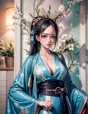 (low cut),(cleavage),(NSFW),black hair,hand touching chest.cleavage squeeze.cleavage.wooden house interior.One of the three girls is wearing revealing clothing.side ponytail,large breasts,hanfu,chinese clothes,upper body drawing,looking at viewer, adorned in stunning ancient traditional Hanfu attire, with intricate patterns and ornate details. Their long hair flows like silk, with one sister sporting a mesmerizing multicolored hime cut. they have natural big breasts. Off the shoulders, low cut,showcasing lush skin. sweat glistening on their faces. shy,blush. A pearl necklace adorns their necks, drawing attention to their radiant green eyes. Masterpiece-quality 8K visuals capture every detail, including the soft pink hue of their cheeks and the luscious texture of their hair. Mesmerizing eyes convey mystery and seduction. Elegant and charming, with a slender figure and full of mystery. Among the three sisters, one looks more mature, sexy, and attractive, one looks younger, and the other looks sick.Among the three sisters, one is wearing red clothes, one is wearing white clothes, and the other is wearing black clothes.realhands,myhanfu,white hanfu,embroidered flower patterns,floral print,anime,girl,sexy,Aino_Minako, score_9_up,score_9,Anime