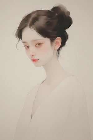 (Best quality, High quality, masterpiece, Artistic, Artistic painting, Painting Naturally, Modernism art, Watercolor, watercolor pencil painting, ligne_claire, Illustration), bare shoulder, 1 girl, deep v neck dress, (Painted by 3 person that is Egon Schiele and Pablo Picasso and John Barkey), stylized art,Asian Girl,Model,Close-up Pussy