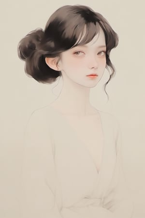 (Best quality, High quality, masterpiece, Artistic, Artistic painting, Painting Naturally, Modernism art, Watercolor, watercolor pencil painting, ligne_claire, Illustration), bare shoulder, 1 girl, deep v neck dress, (Painted by 3 person that is Egon Schiele and Pablo Picasso and John Barkey), stylized art,Asian Girl,Model,Close-up Pussy