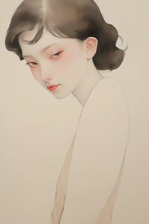 (Best quality, High quality, masterpiece, Artistic, Artistic painting, Painting Naturally, Modernism art, Watercolor, watercolor pencil painting, ligne_claire, Illustration), bare shoulder, 1 girl, deep v neck dress, (Painted by 3 person that is Egon Schiele and Pablo Picasso and John Barkey), stylized art,Asian Girl,Model,Close-up Pussy