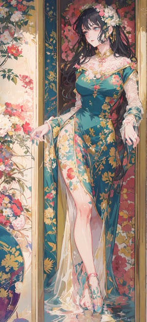 An anime-style illustration of a woman wearing traditional Chinese costume, exquisitely detailed with blink-and-you-miss-it intricacies, rendered in stunning 32K UHD resolution, showcasing beautiful anime-inspired characters in a color palette of beige and aquamarine, close-up focus capturing every delicate feature.

