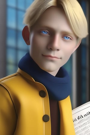 
best quality, 4k, 8k, highres, masterpiece:1.2), ultra-detailed, (realistic, photorealistic, photo-realistic:1.37), A handsome student with blue eyes and yellow hair wears a red Vedte who carries in his hand a math book,
 
