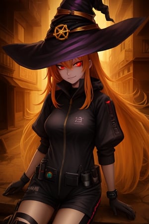 Red eyes, evil, golden, shiny, gold hair,High detailed ,midjourney,perfecteyes,Color magic,urban techwear,hmochako,better witch,witch, witch,Long hair ,long hair