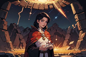 Masterpiece, Incredibly detailed, 1guy, anime eyes, Detailed Eyes, Perfect hands, Magic and fantasy, concept art, Professional work, comic art, (In a world where the stars are portals to other realms, a young sorcery apprentice discovers a forgotten constellation that holds ancient secrets. Guided by the light of these stars, he sets out on a journey to unravel the mysteries and save his world from darkness.), Highly detailed background, Full Hd, 4K