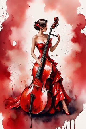 
oil paint, ,style pierre farel style cuba series,1 italian girl, big breasts, brunette hair, dress, cleavage, white skin, formal, red dress, instrument, faceless, , girl is playing 1contrabass, female is very sexy dressed and very senusal, gina lolobridiga, 
