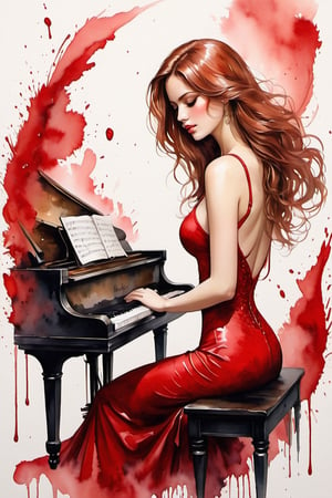 
oil paint, ,style pierre farel style cuba series,1 irish girl, big breasts, long open red hair, dress, cleavage, white skin, formal, red dress, instrument, faceless, , girl is playing 1grand piano, female is very sexy dressed and very senusal, 

